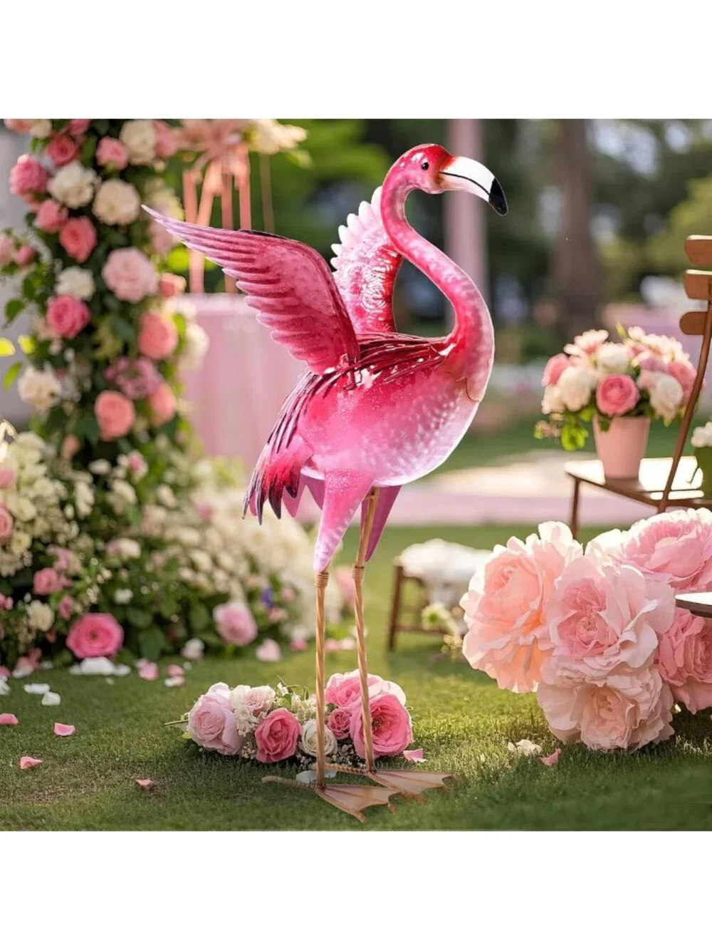 Charming Pink Flamingo Garden Statue - Outdoor Metal Bird Yard Art Decor